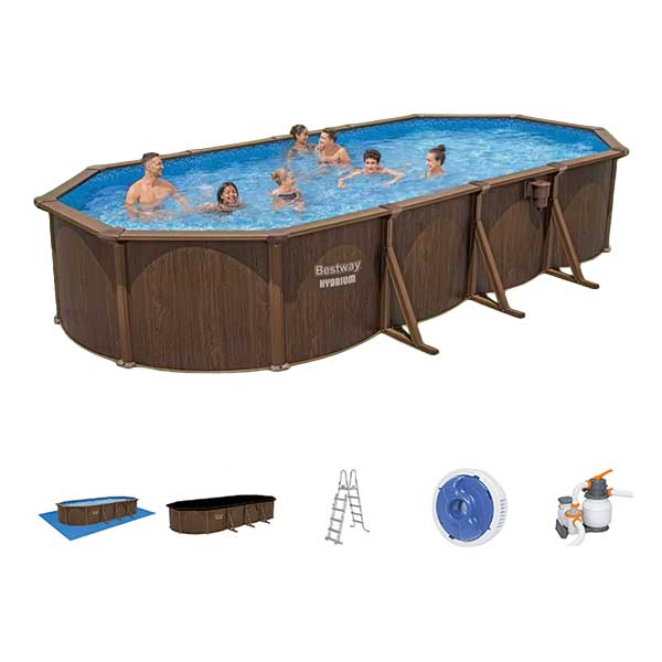 BESTWAY 7.32m x 3.66m x 1.32m Oval Pool Set (One Pool, Sand Filter Pump(220-240V),Skimmer,Safety Ladder,Cover,Ground Cloth,ChemConnect Dispenser,Delivered on Pallet) 561CW (Installation Not Included)