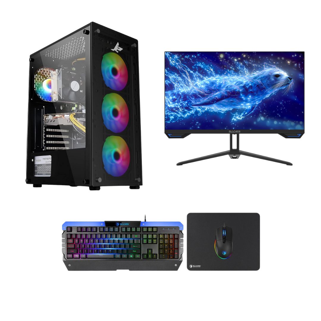 Custom Gaming PC Bundle Intel Core i5-12400F, RTX 3050 6GB, 16GB RAM, 1TB SSD, with 24” 144Hz Monitor & Gaming Combo