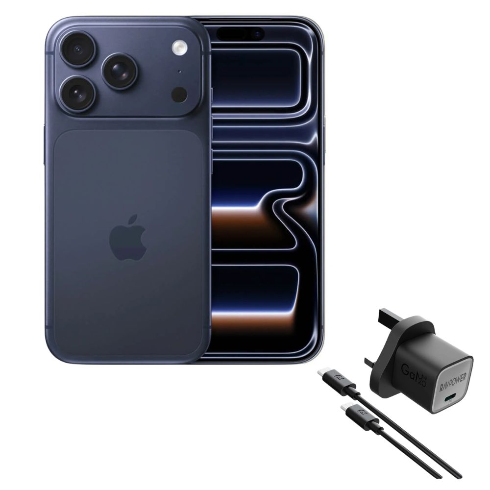 Apple iPhone 17 Pro Max 12GB RAM 6.9" - ESIM 512 Blue With RAVPower PD20W Wall Charger + USB C to USB C Cable BLACK