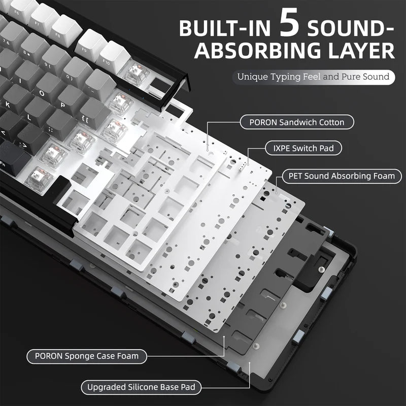 ATTACK SHARK X85 Tri-Mode 75% Gasket mounted Mechanical Keyboard - Gradient Black White Jade switch