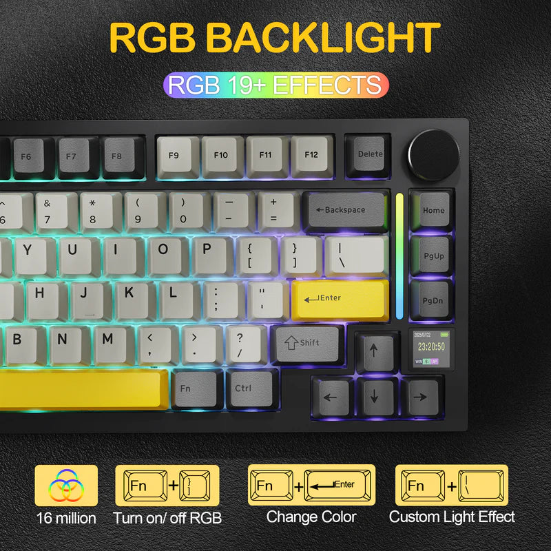 لوحة مفاتيح ميكانيكية ATTACK SHARK X820 Ultra Tri-Mode 75% Gasket - Star Black Moon Light + Shark Switch