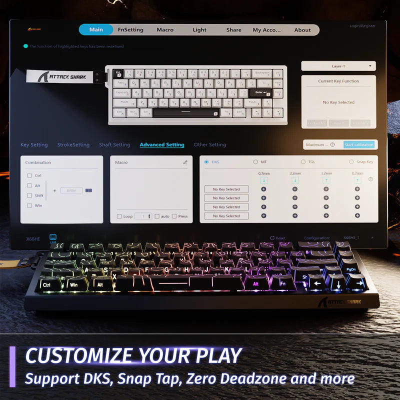 ATTACK SHARK X68 60% Wired 8KHz HE Rapid Trigger Keyboard (Magnetic Switch) - Black Contours