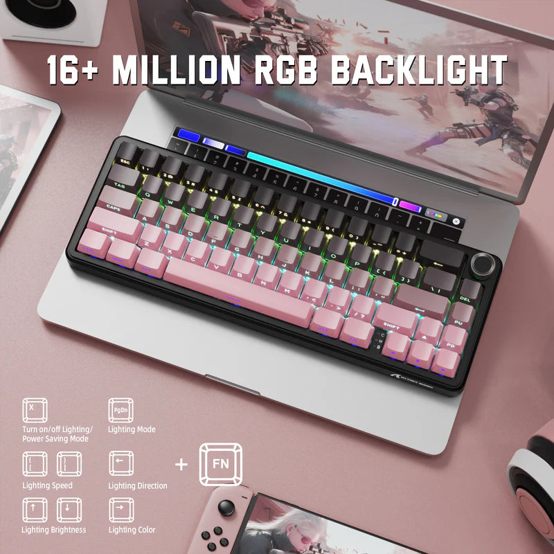 ATTACK SHARK X66 60% Wireless Mechanical Keyboard with Side Printed PBT Keycaps - Pink Blackberry