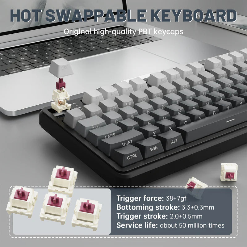 لوحة مفاتيح الألعاب ATTACK SHARK X98PRO بعدد 99 زرًا مع وضع اتصال ثلاثي، وشاشة عرض LED ملوّنة، ولوحة أرقام مدمجة - Gradient Black Blueberry Switch