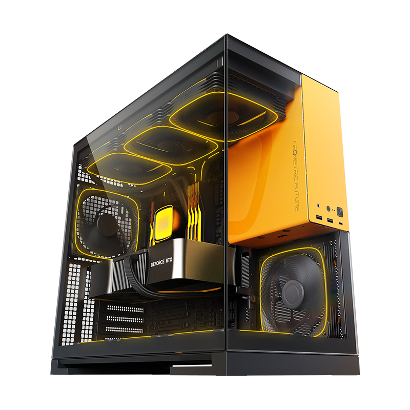 Geometric Future Model 5 Mid Tower Glass Case with 5 Fans  - Black & Yellow