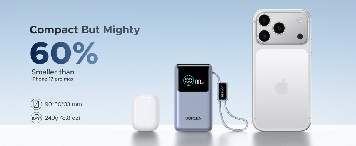 UGREEN Nexode Power Bank (10000mAh, 55W, 2 Ports, Built-in Cable - PB727