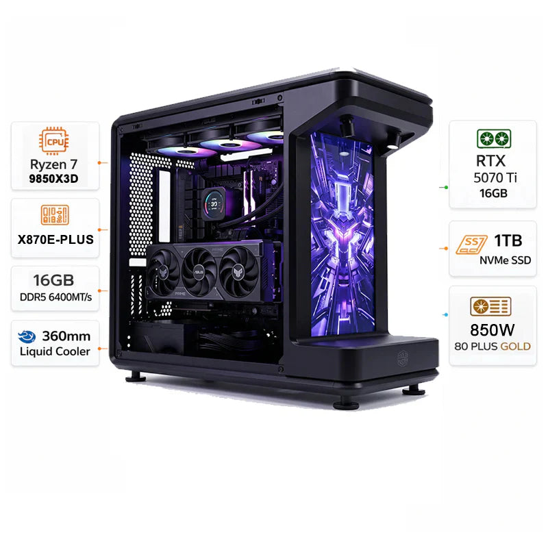 Custom Gaming PC AMD Ryzen 7 9850X3D, RTX 5070 Ti 16GB, 16GB DDR5 6400MHz RAM, 1TB SSD, Windows 11 Pro