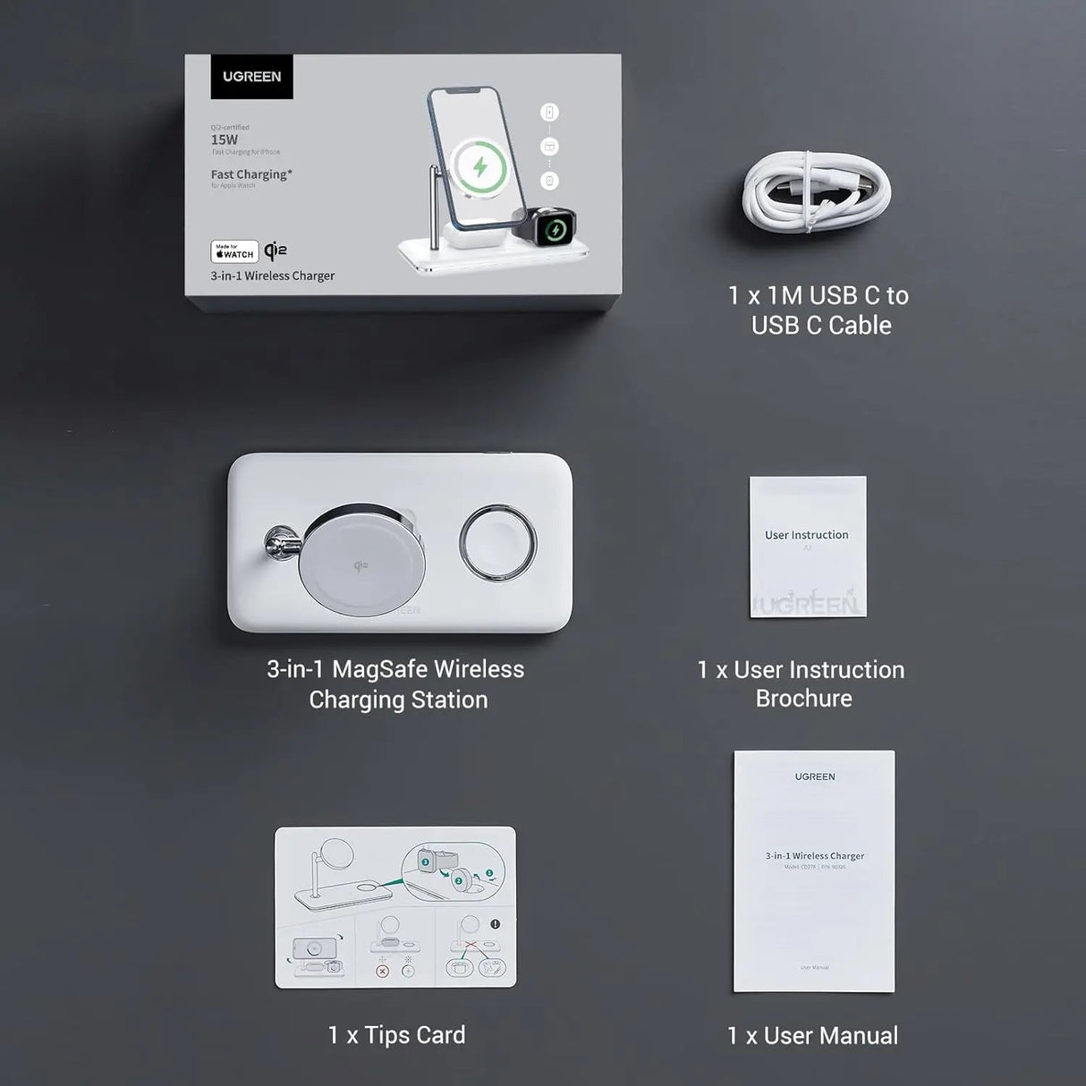 UGREEN 3-in-1 Wireless Charger White