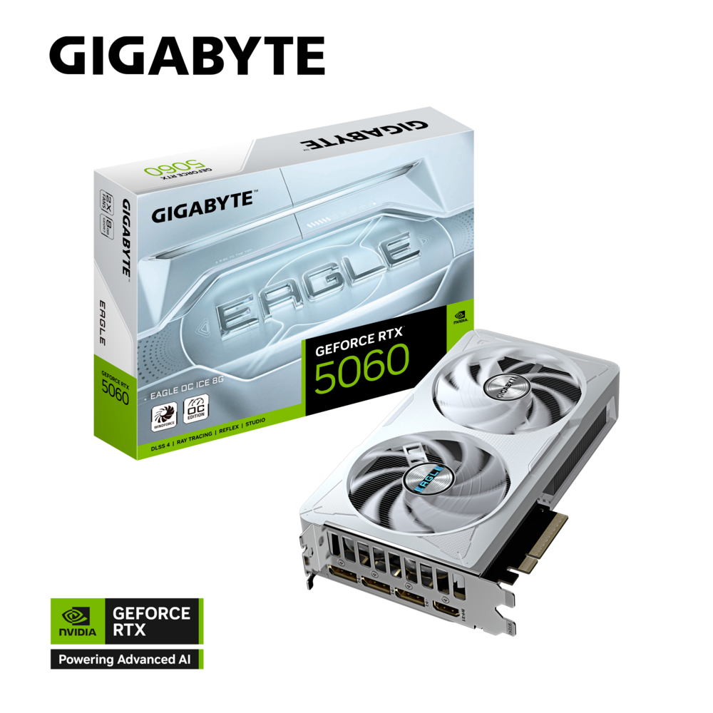 GigaByte GeForce RTX 5060 EAGLE OC ICE 8GB GDDR7 Graphics Card - White