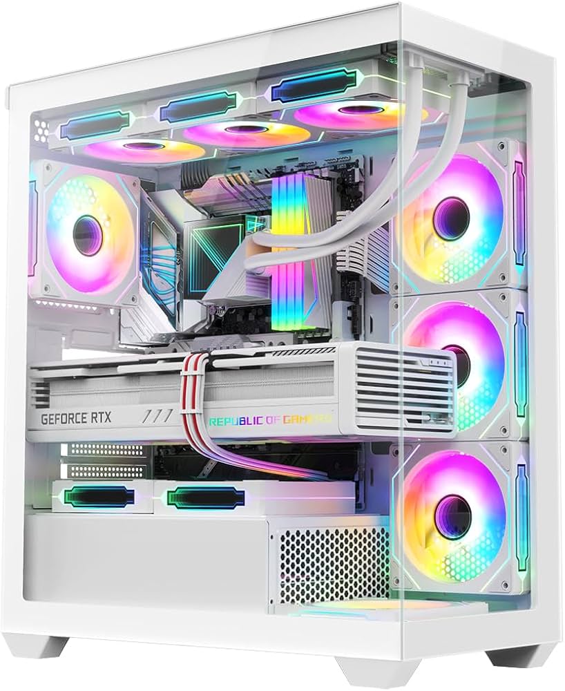 PC Case Sharx Profin GX700 Mid Tower, Two Side Panel Front & Left Side Tempered Glass, With 7 ARGB Fans, White