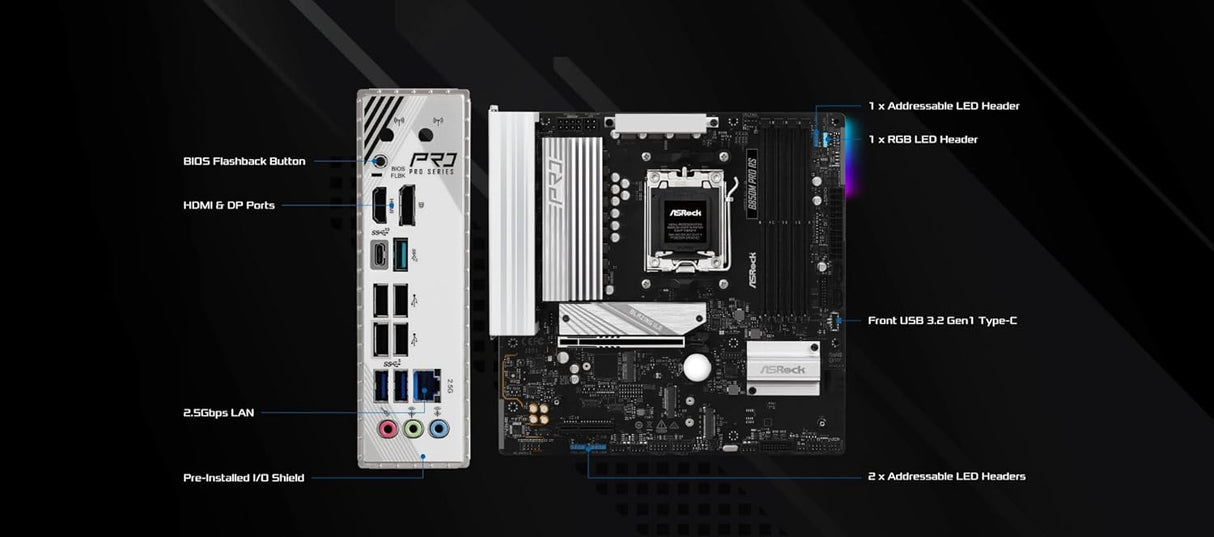 ASRock B850M Pro RS WiFi mATX Motherboard for AMD AM5 CPUs