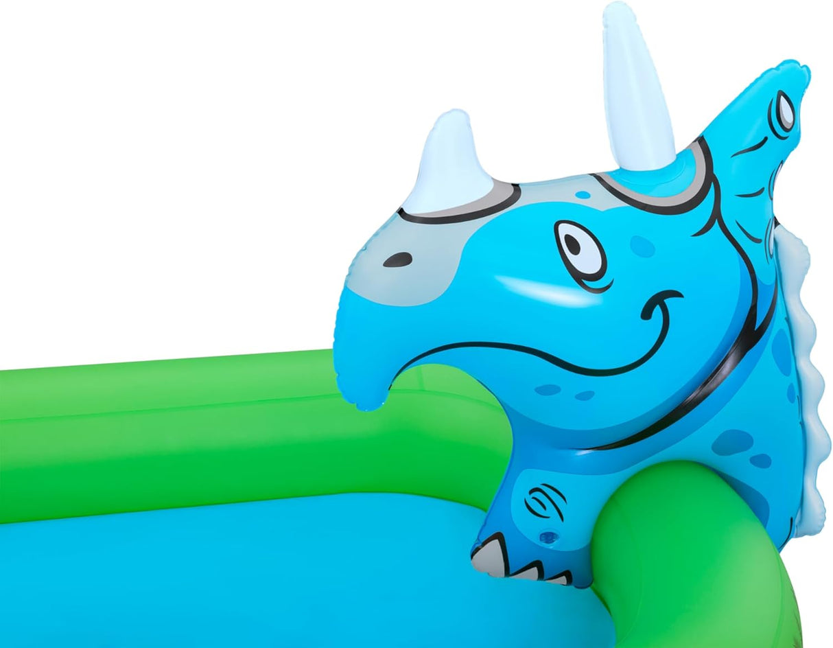 BESTWAY 2.41M X 1.40M X 1.37M JURASSIC SPLASH PLAY CENTER (1 pool, 3 fish shaped rings,1 triceratops ring target, 1 pteranodon ball catch, 1 pteranodon, 1 T-rex, 4 play balls, repair patch.) Age 2+ / 53160