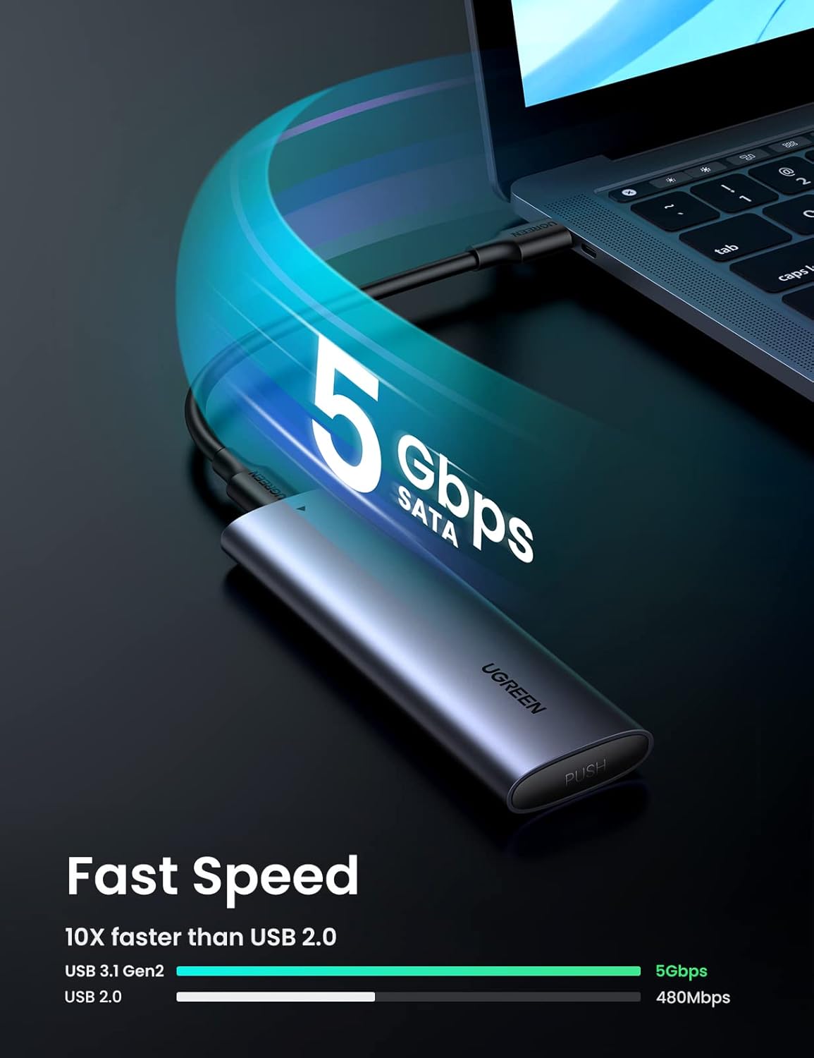 يوجرين علبة تحويل من يو إس بي سي إلى إم.2 إن جي إف إف 5 جي مع كابل من يو إس بي إيه إلى يو إس بي سي بطول 50 سم