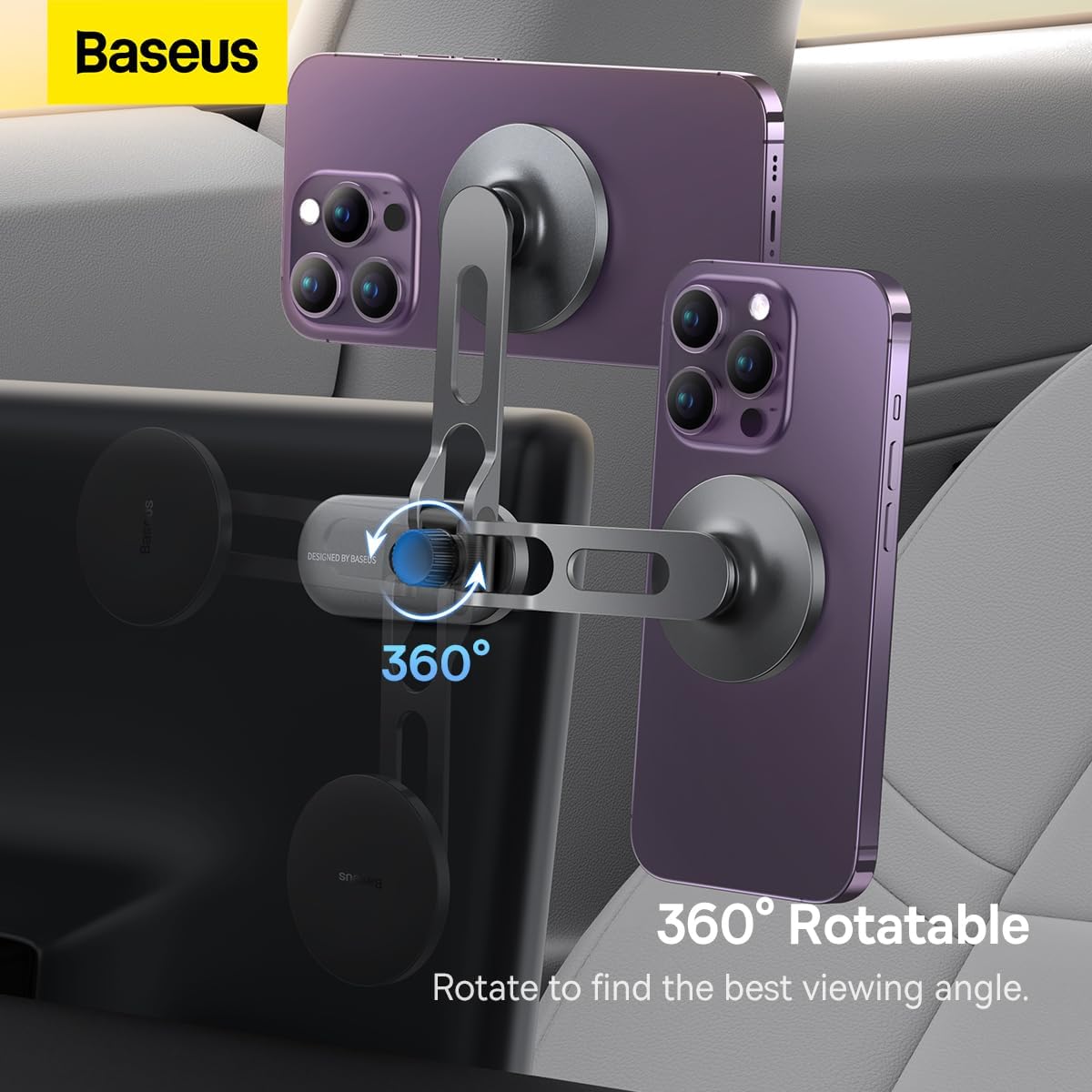 Baseus T-Space Series Folding Metal Car Mount Magnetic Phone Holder - Frost Silver
