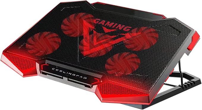 Game Cooling Pad Laptop Cooler with 5 Quiet Red LED Fans - Black/Red