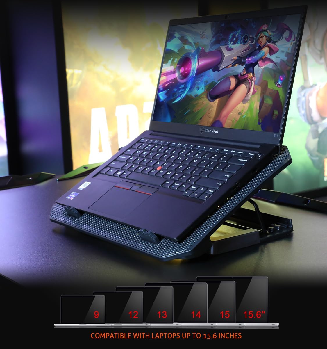 Meetion Laptop Cooler Pad MT-CP3030 Compatible from 9 to 15.6" - Black