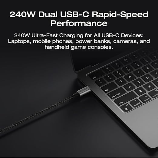 كابل بيسيوس إيكوفلو رابيد برو من USB-C إلى USB-C بطول 1.8 متر و240 واط – أسود
