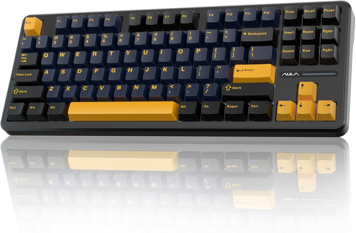 AULA F87 87 Keys Compact TKL Gasket Hot-Swappable Type-C Wired  Gaming Keyboard LEOBOG Grey Wood V3 - Black