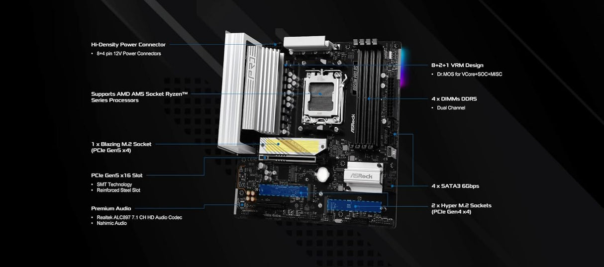 ASRock B850M Pro RS WiFi mATX Motherboard for AMD AM5 CPUs
