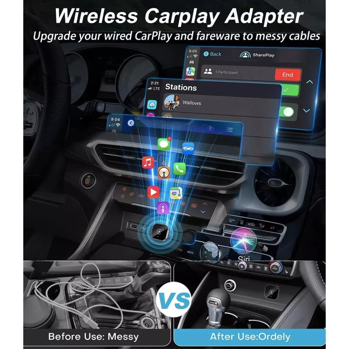 CarPlay 2 in 1 Wired To Wireless Android Auto Dongle (USB-C Adapter Included)