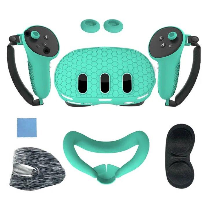 Gamax Meta Quest 3 Hexagon Flat Silicone Protective Case Set - Green