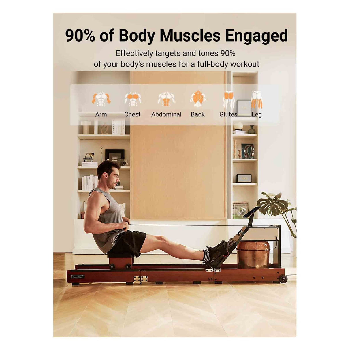 KingSmith Water Rowing Machine With Tri-Fold Patent - Walnut