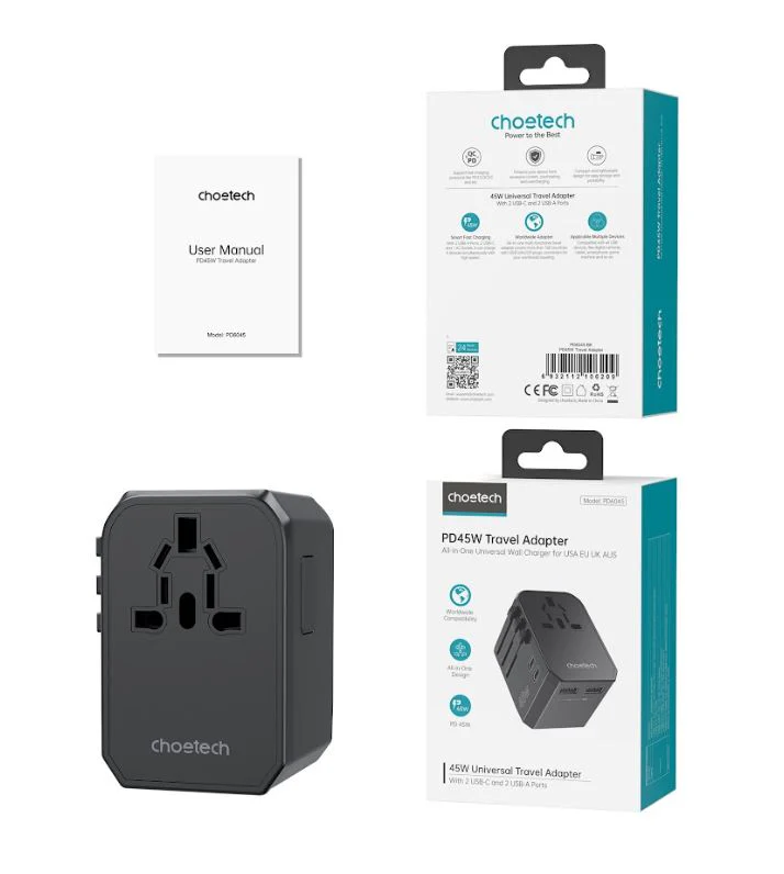 Chotech PD45W 2C+2A Travel Wall Charger - Black