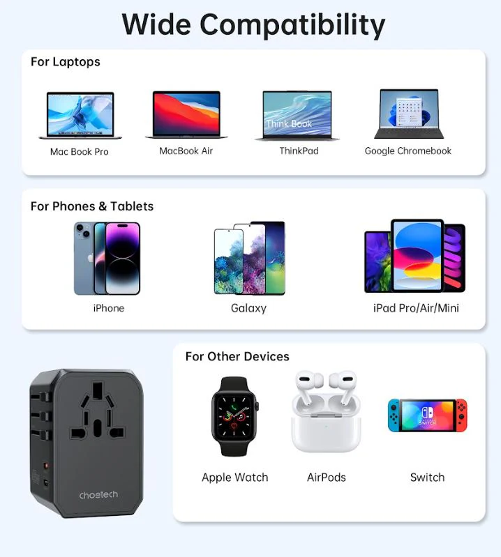 Chotech PD45W 2C+2A Travel Wall Charger - Black