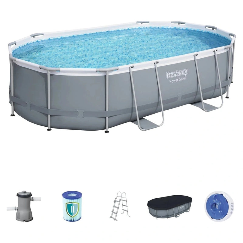 BESTWAY 4.88M X 3.05M X 1.07M OVAL POOL SET (Contents:One Pool, Filter Pump(220-240V), Ladder, Cover, ChemConnect Dispenser,Compatible with Cartridge 58094(II)220-240V) 56448 (Installation Not Included)