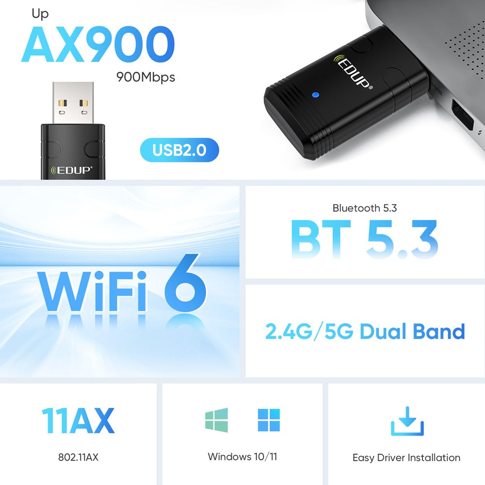 EDUP AX900 USB Wifi 6 Bluetooth 5.3 2.4G/5GHz Adapter