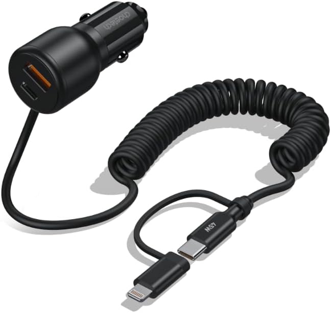 شاحن سيارة Choetech TC0038 بقوة 65W بمنفذ USB-C ومنفذ Lightning – شحن سريع