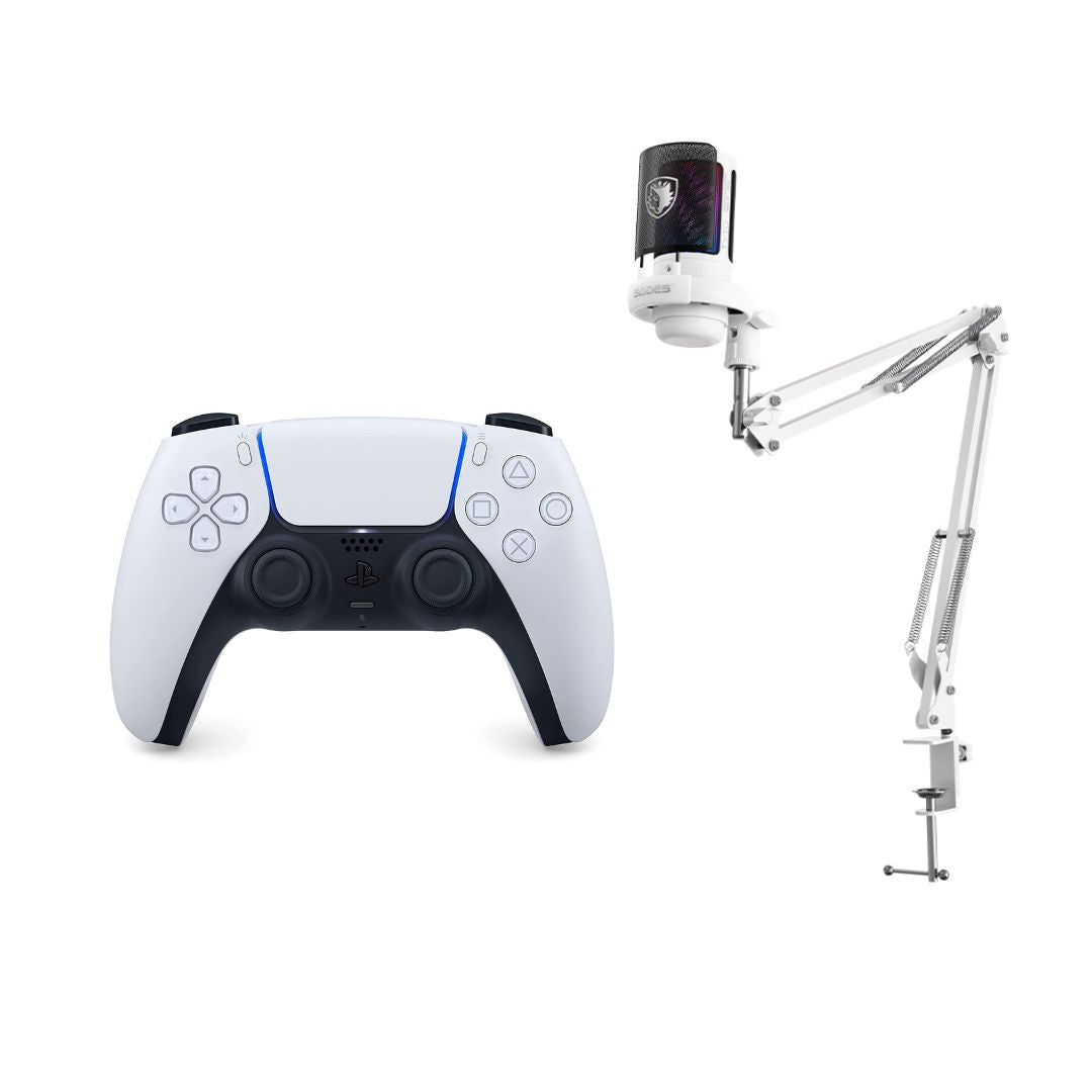 DualSense Wireless Controller PS5 White + Sades ME6S Tyto Gaming Microphone White Bundle
