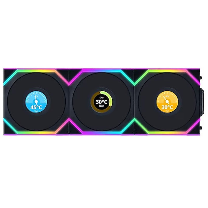 LIAN LI UNI FAN SL Wirless LCD Reverse Blade 120mm ARGB Case Fans with 1.6 LCD Screen (3 Pack) - Black