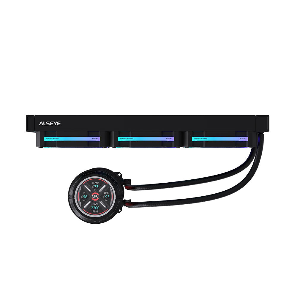 Alseye W360-V-B 360mm AIO Liquid Coolers, 350W TDP low noise ARGB pump with 2.1 inch screen - Black