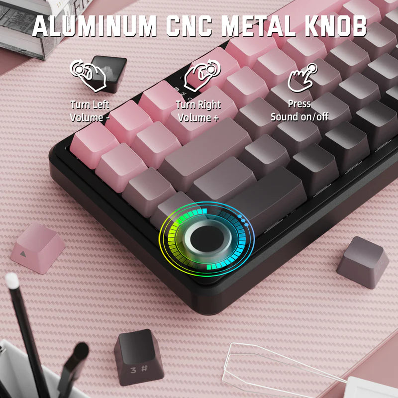 ATTACK SHARK X66 60% Wireless Mechanical Keyboard with Side Printed PBT Keycaps - Pink Blackberry