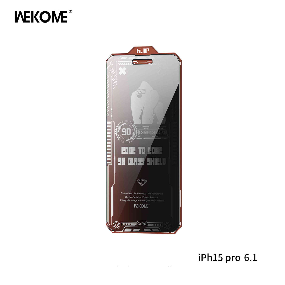 WEKOME WTP-082 Vacha Champion Series Kingkong Screen Protector (PRIVACY) - Black for Iphone 15 Pro