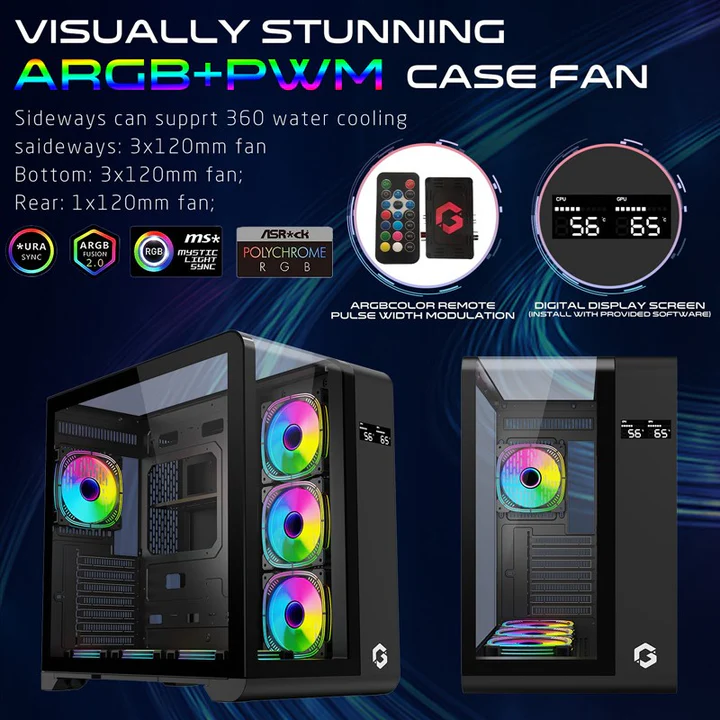 GAMEON INFINITY Series ARGB ATX Mid Tower Gaming PC Case - Black (7 ARGB Fans Included)