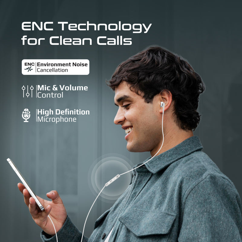 Promate Laxi-M.White High Fidelity USB-C ENC Mono Wired Earphone In-Line Microphone & Volume Controls - White