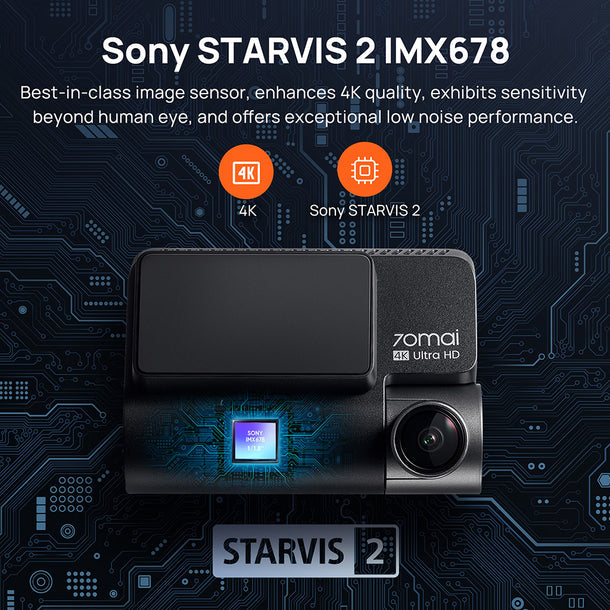 كاميرا 70mai Dash Cam 4K A810 مع Sony STARVIS 2 IMX678، تدعم HDR المزدوج - كاميرا أمامية + خلفية طراز A810-2