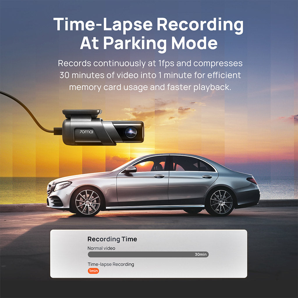 كاميرا سيارة 70mai M500 بدقة 2.7K مع ذاكرة داخلية eMMC بسعة 128GB، زاوية رؤية 170° وتصوير HDR