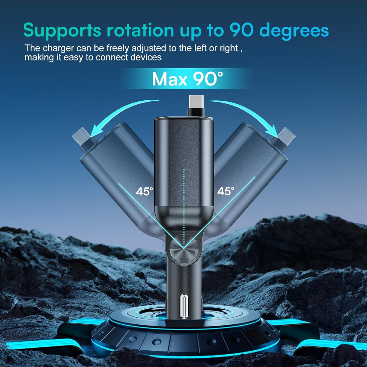 Choetech TC0033 105W Car Charger with Retractable Cable Charger - Black