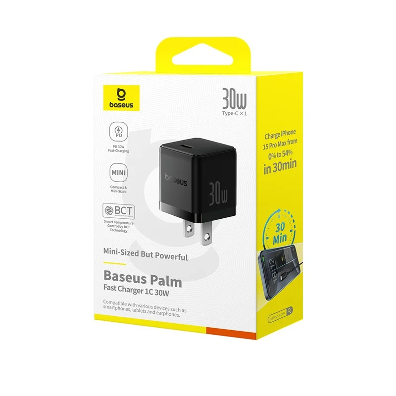 Baseus Palm Fast Charger 1C 30W - Cluster Black
(with Baseus Cable USB-C to USB-C 60W)