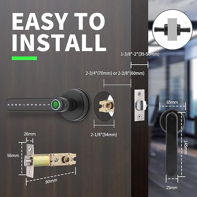 Digital Door Lock Model Y1604L for Door thickness: 30-55mm, unlock by Tuya Bluetooth/ Password / Fingerprint / key