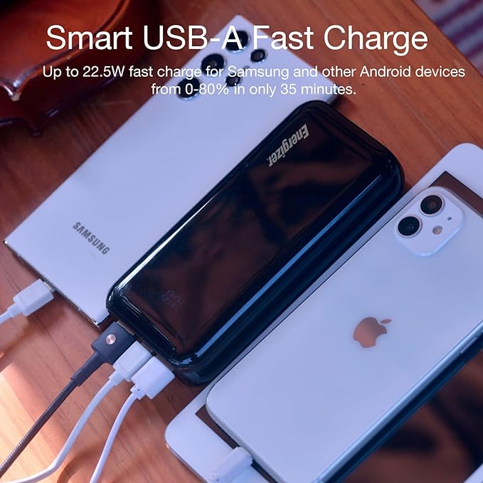 Energizer Ultimate 20000 mAh Power Bank, 22.5W, Triple Output, with Power Delivery USB-C Output and Fast Charge, Dual Input, LCD Indicator, Black