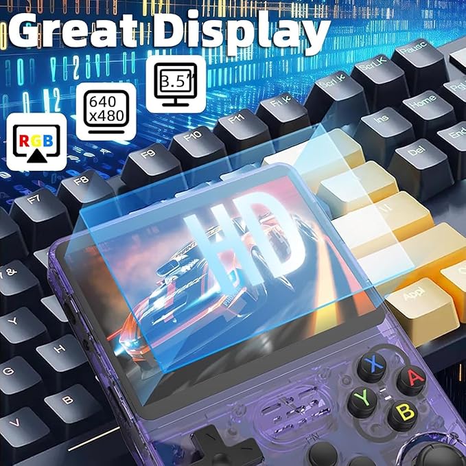 R36S Retro Handheld Video Game Console 3.5 Inch 64GB - Transparent Blue