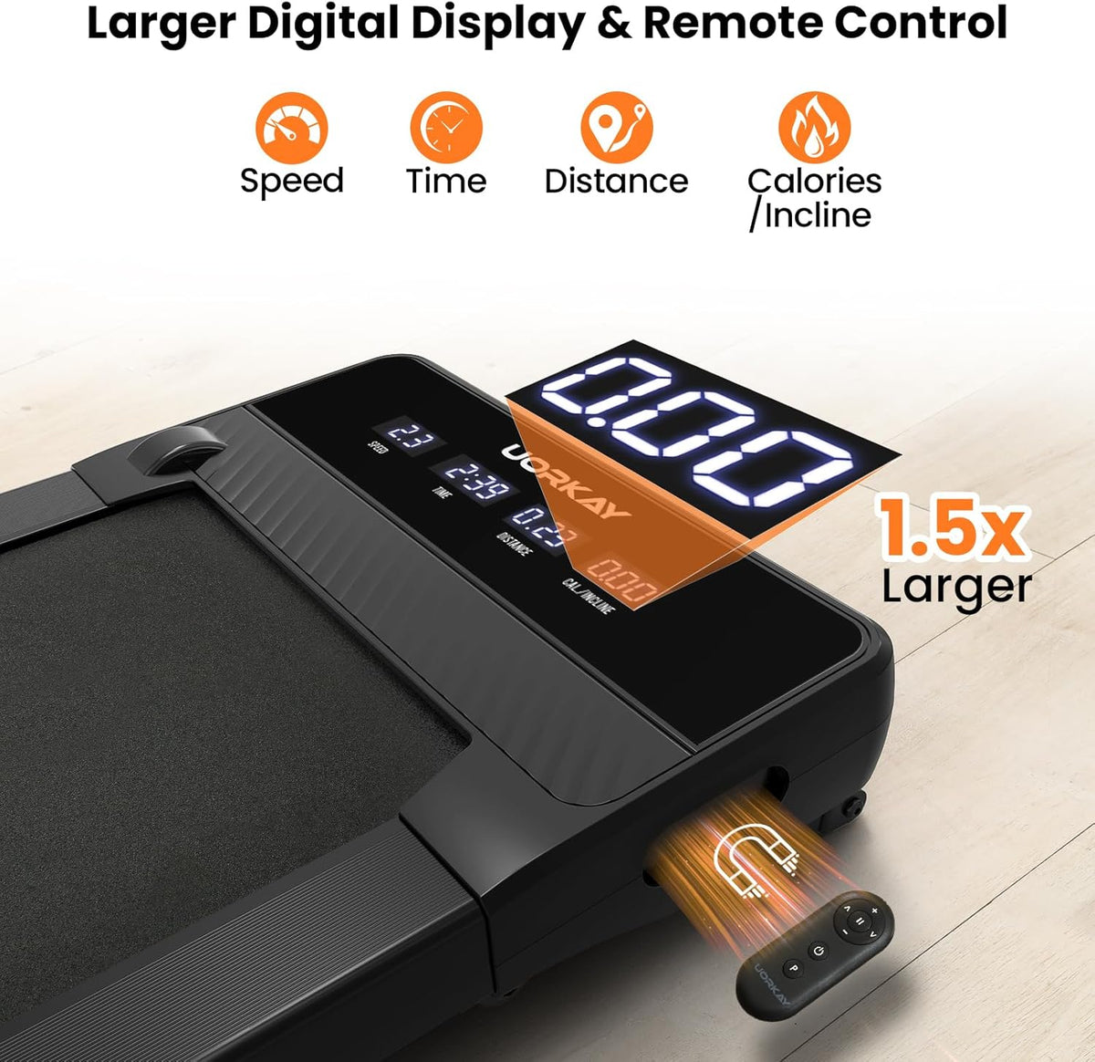 جهاز المشي الكهربائي القابل للطي مع ميل تلقائي 12% وشاشة LED موديل UMWP105 - اسود