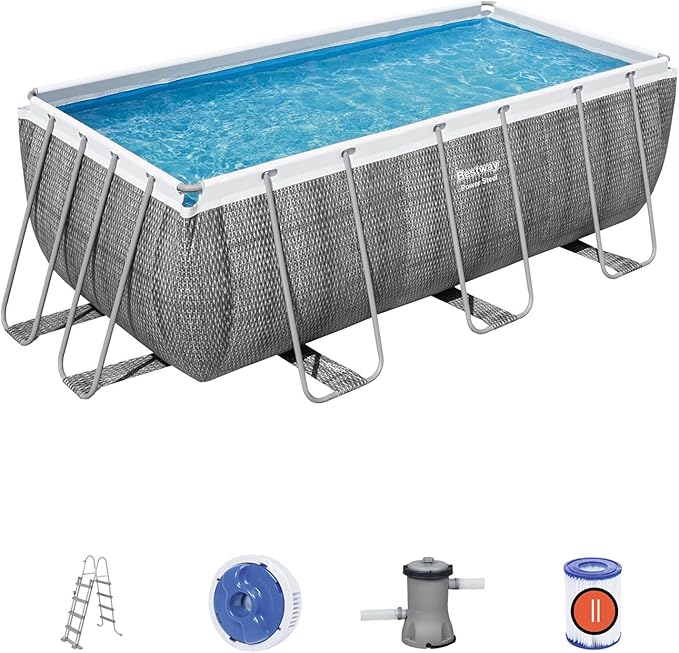 BESTWAY 4.12M X 2.01M X 1.22M RECTANGULAR POOL SET (Contents:Pool, Filter Pump(220-240V), Ladder, Chemconnect Dispenser, Compatible with Cartridge 58094(Ⅱ)220-240V) 56722 (Installation Not Included)