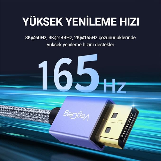 VegGieg 8K/60Hz 4K/165Hz 2K/240Hz M/M Metal DisplayPort 1.4 Cable