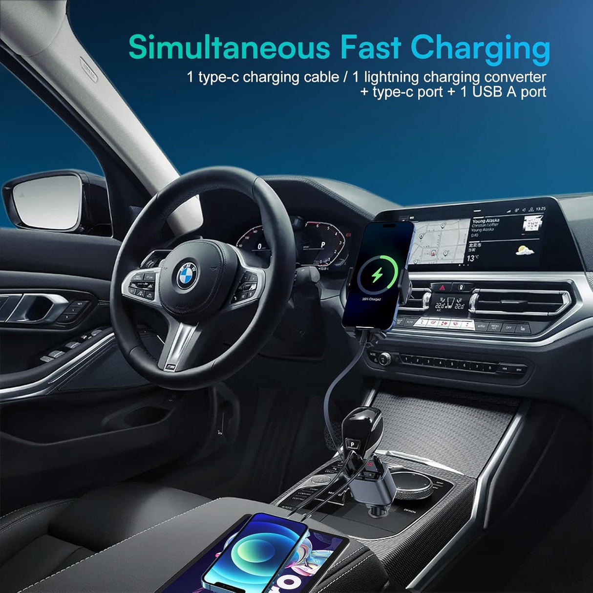 Choetech TC0033 105W Car Charger with Retractable Cable Charger - Black