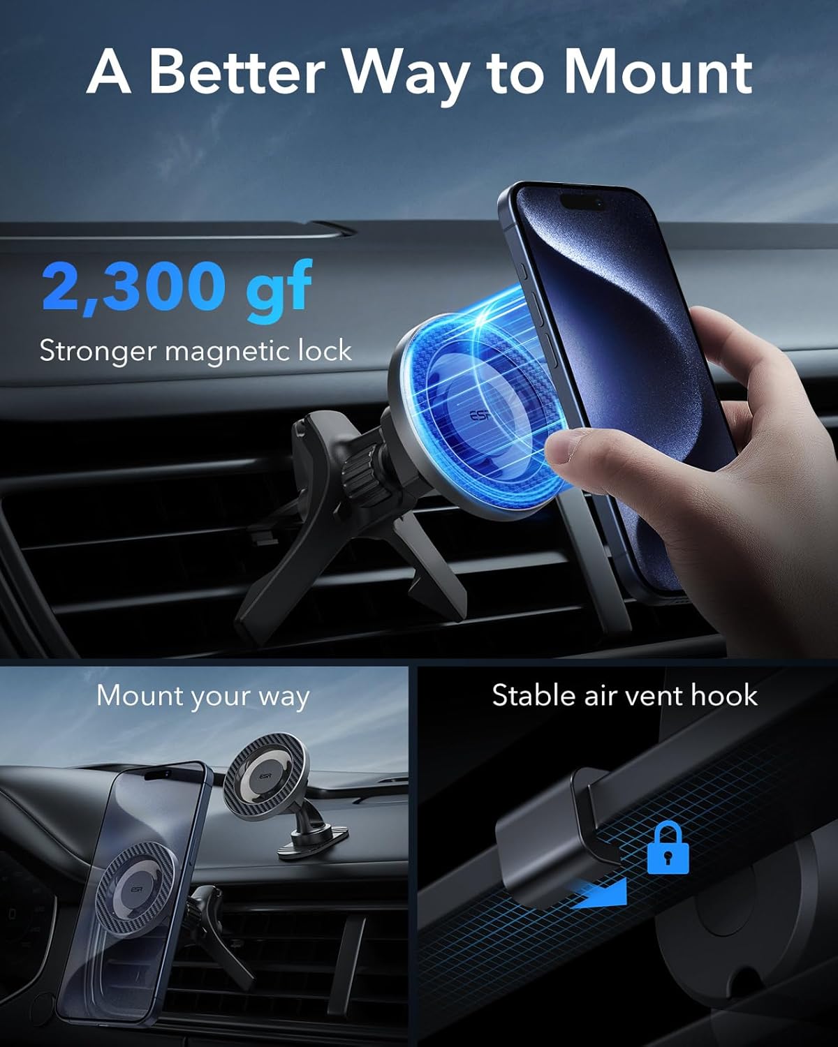 ESR HaloLock Magsafe Dashboard/Windshield Phone Mount